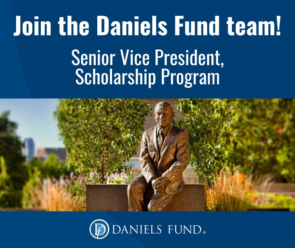 Daniels_Fund's tweet photo. We have an amazing career opportunity available! The Senior Vice President, Scholarship Program, guides and implements the strategic direction of the Daniels Scholarship Program and Boundless Opportunity Scholarship.
Learn more and apply at: https://t.co/gCdUdoQ98z https://t.co/eE7VfHTCKj
