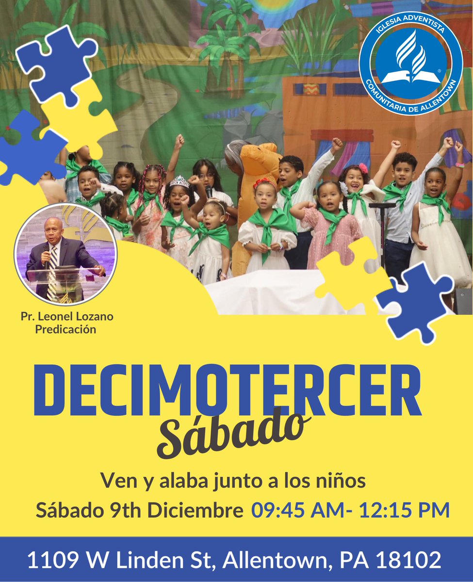 No te pierdas de nuestro decimotercer sábado dirigido por nuestros niños, también tendremos la predicación del Pr. Leonel Lozano, te esperamos.

#predicacion #alabanzas #adoracion #allentownpa
