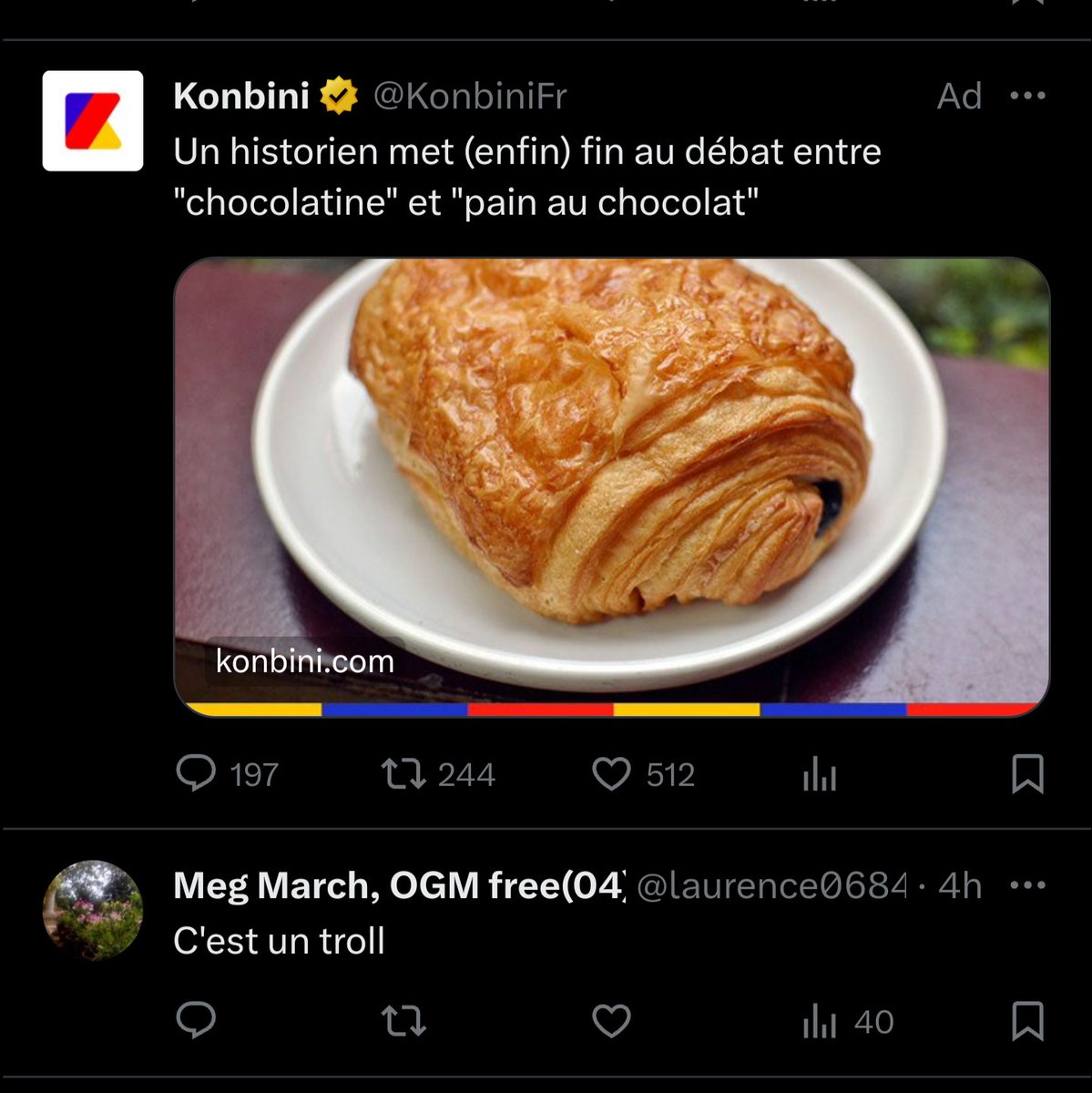 Lacoquine67's tweet photo. @laurence0684 @VictorSinclair3 @Charliirl Non... C'est une chocolatine ! https://t.co/3kU6dFS2sF