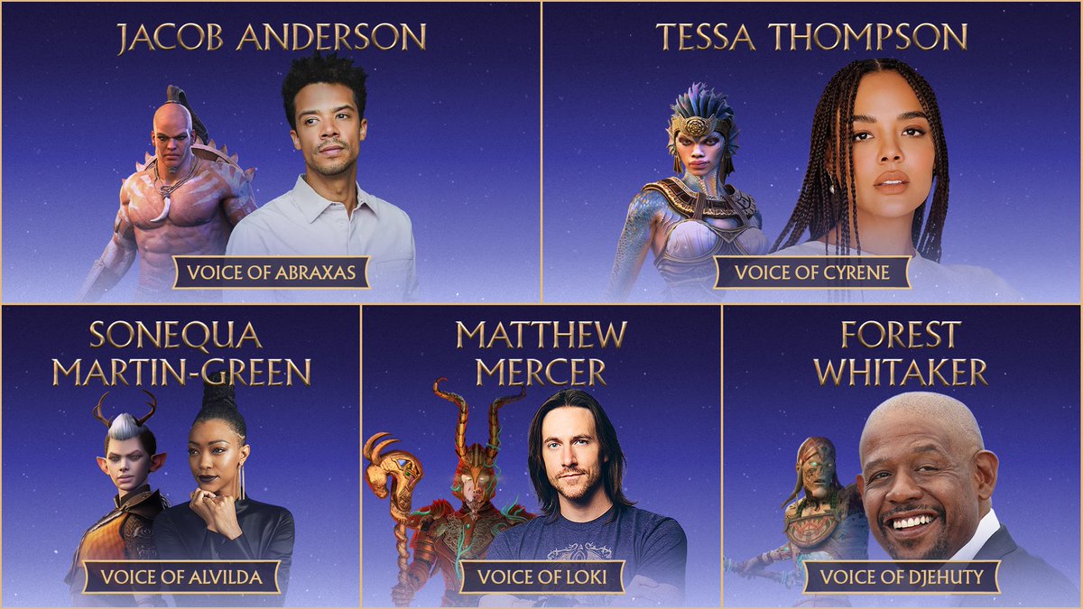 Meet the legendary voices of the characters in #AsgardsWrath2. Get it free when you purchase #MetaQuest3 for a limited time. Terms apply. @matthewmercer @SonequaMG @ForestWhitaker @TessaThompson_x @jacobanderson metaque.st/Order