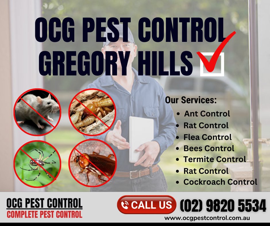 OcgPestControl's tweet image. Looking for pest control services in Gregory Hills? At OCG Pest Control Gregory Hills, we will guarantee that you will receive a reliable solution to all your pest problems! 

rfr.bz/t8quxuu

 #OCGPestControl #GregoryHillsPestServices #LocalPestControl #PestInfestations