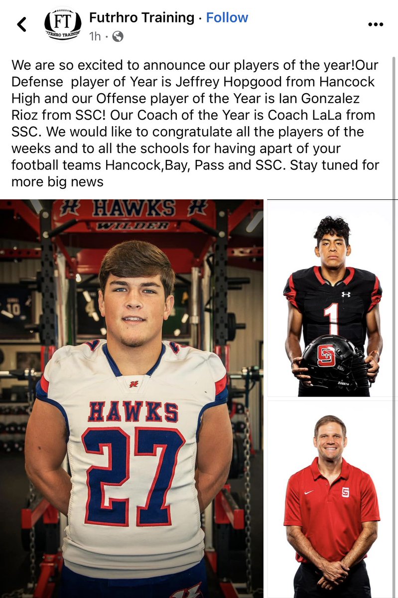 SSCFBCoach's tweet photo. We would like to congratulate Ian Gonzalez Rioz on being named Offensive Player of the year and Coach Tim Lala for being named Coach of The Year by Futrho Training. https://t.co/9JQUhWUZVG