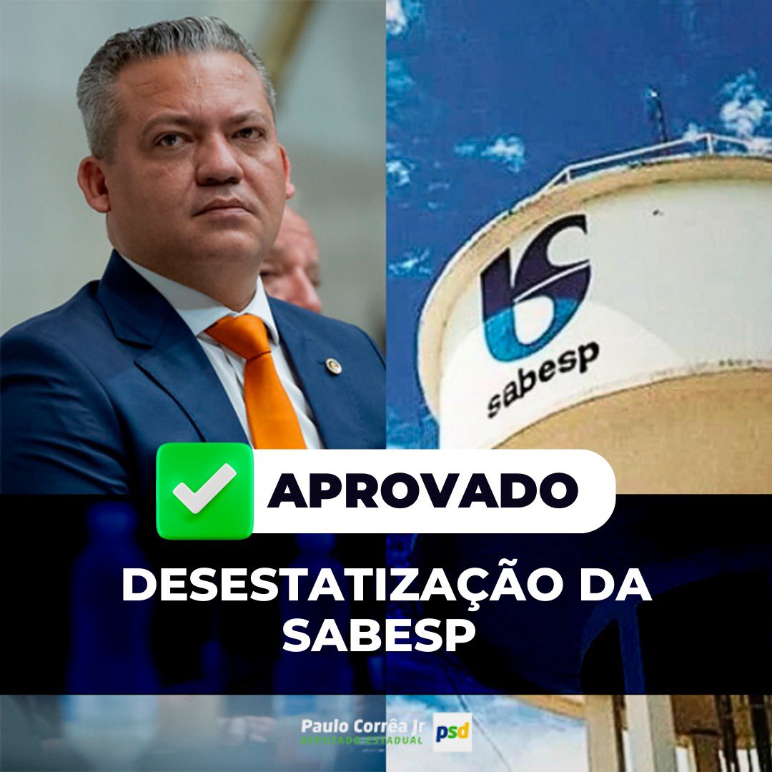 ✅APROVADO!
.
Numa noite turbulenta a desestatização da SABESP foi aprovada nesta noite com 62 votos.
.
#ComVocêaGenteFaz #PauloCorrêaJr #Sabesp