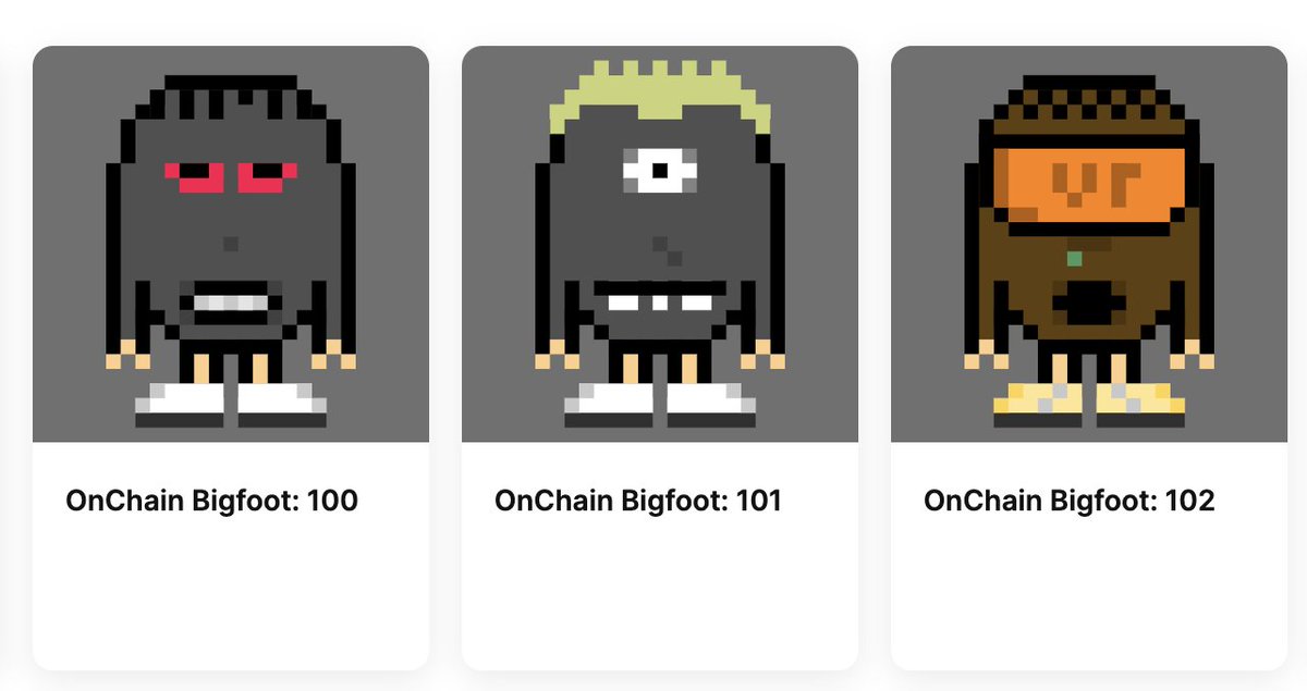 GN! Post your wallet whilst I'm sleeping and I will airdrop you an ON CHAIN BIG FOOT! Yes, this is a 10K on chain pixel collection. &gt;&gt; opensea.io/collection/onc…

#NFT #free