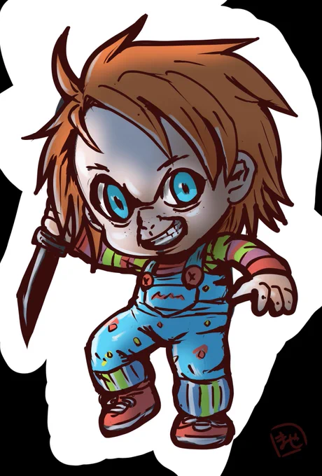 チャイルド・プレイからチャッキー描きました～( ੭˙ᗜ˙)੭実はホラー嫌いなので観たことないです 