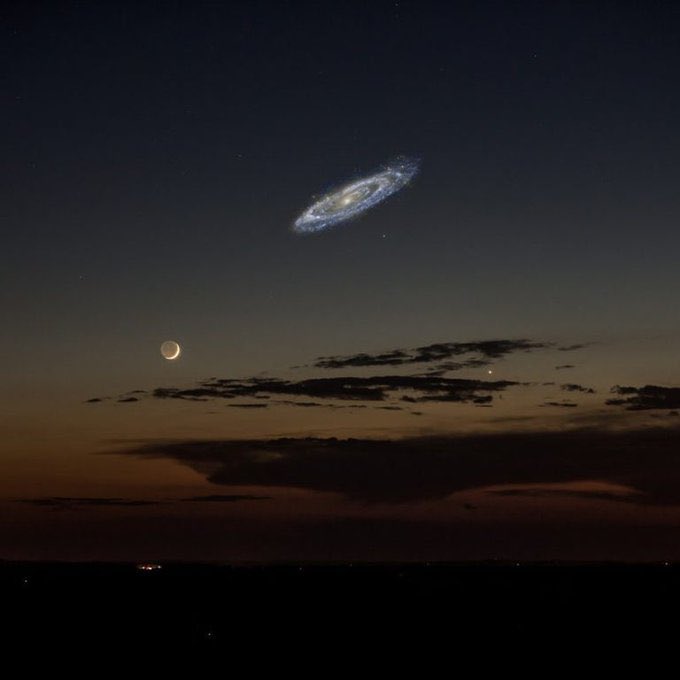 latestinspace's tweet photo. If Andromeda were brighter, this is how big it would be in our night sky

📷 Tim Buckley https://t.co/3KCs5VDrWO
