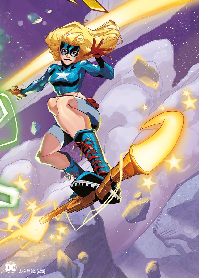 #Stargirl from the Justice Society 9 connected cards piece done for @dcofficial / @hrocards Black and white and colored version. Colors by @lucapinelliart #dcofficial #cards #tradingcards #illustration #comics #superheroes #justicesociety #justiceleague #cw #warnerbros