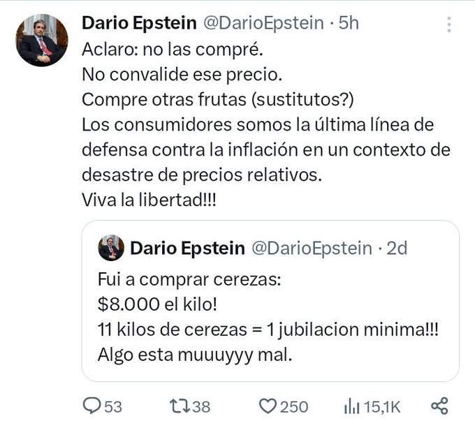 canutochu's tweet photo. Hasta acá la inflación fue culpa exclusivamente del Gobierno. De ahora en mas será culpa de la gente por "convalidar" los precios que haya. https://t.co/KvChfaskpj