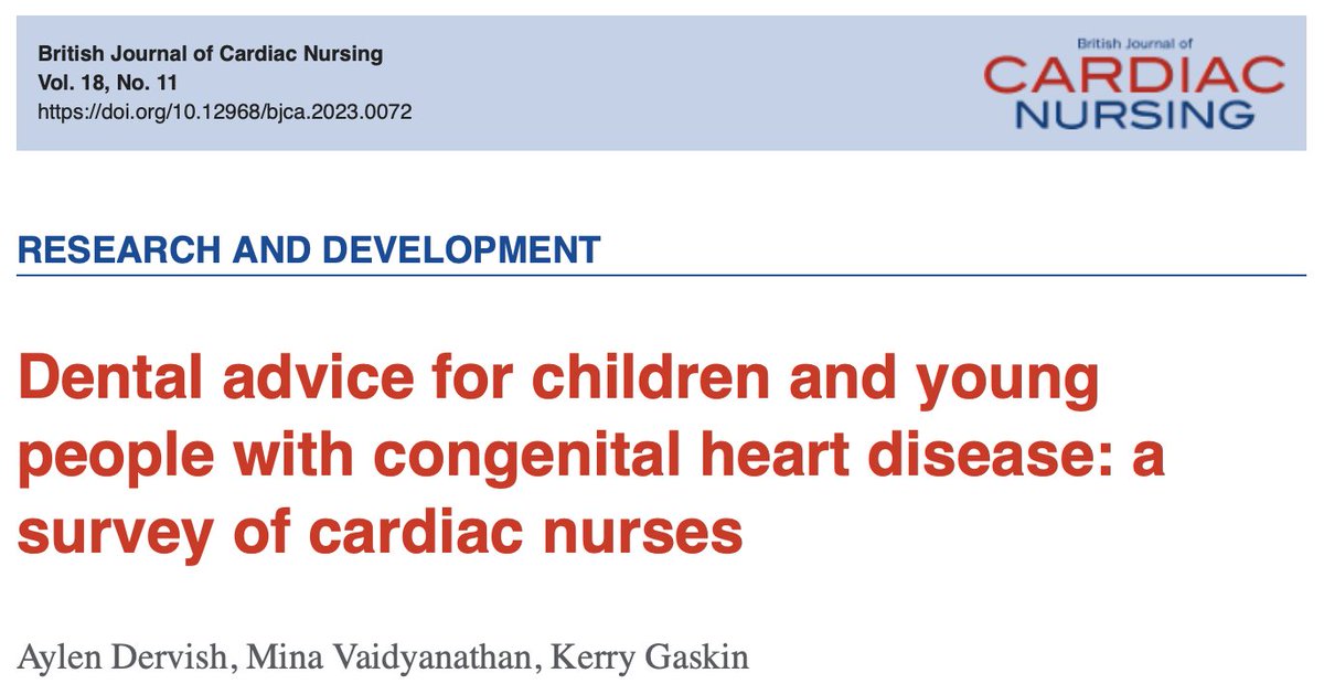 @BJCardNursing Dental advice for children and young people with congenital heart disease: a survey of cardiac nurses magonlinelibrary.com/doi/full/10.12… @GaskinKerry @CongenitalCNA #CHD #ACHD