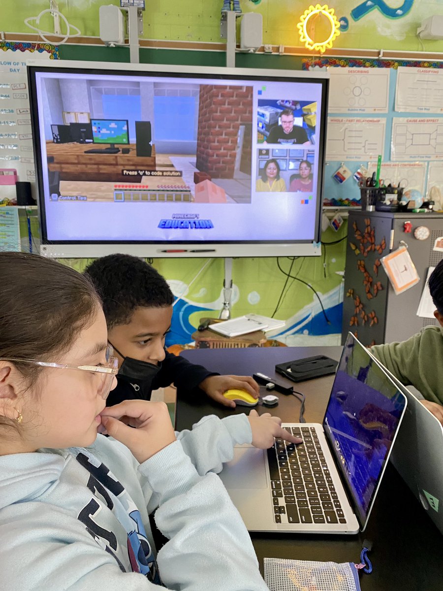jeanne389's tweet image. On the 3rd day of #CSEdWeek2023 Class 471 from @PS_376K got to play-along with #MinecraftEdu @PlayCraftLearn for #hourofcode and learned about better #AI @D32Bushwick