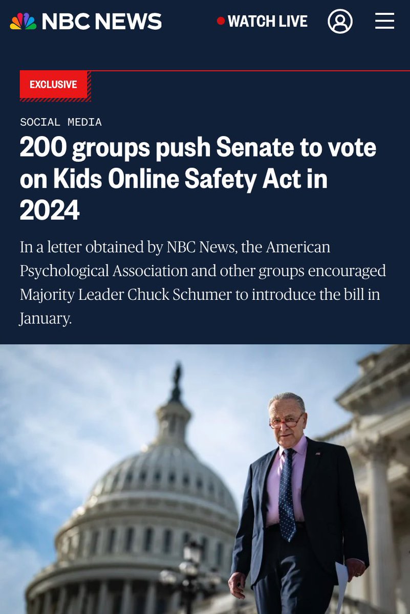 Zamaan Qureshi (@zamaan_qureshi) on Twitter photo Boom. 200+ orgs push the Senate to schedule a vote on KOSA. Ball is in <a href="/SenSchumer/">Chuck Schumer</a>’s court, who has been helpful in getting the bill to where it’s at and working to make improvements. Let’s get this done 😤
nbcnews.com/tech/social-me… Boom. 200+ orgs push the Senate to schedule a vote on KOSA. Ball is in <a href="/SenSchumer/">Chuck Schumer</a>’s court, who has been helpful in getting the bill to where it’s at and working to make improvements. Let’s get this done 😤
nbcnews.com/tech/social-me…