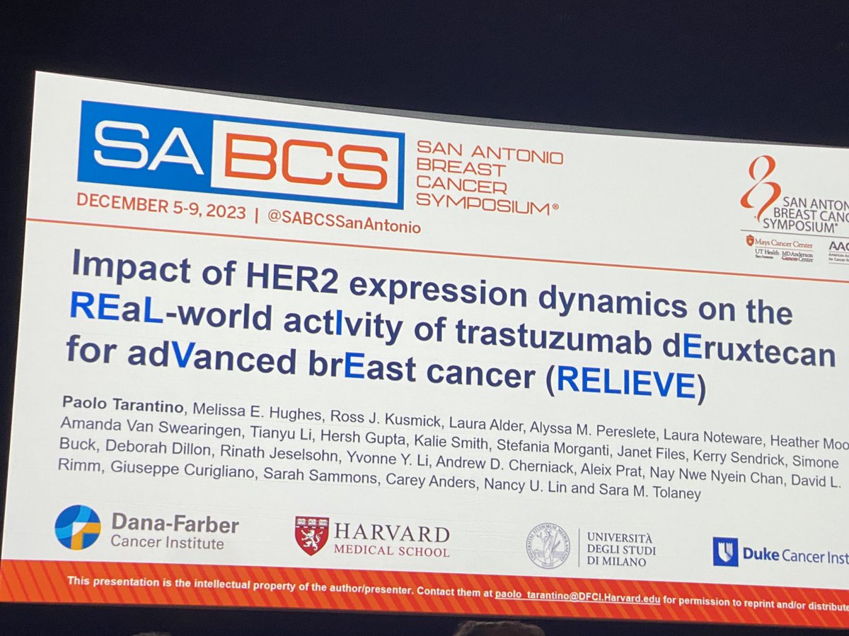 nlinmd's tweet photo. Great talk by ⁦@PTarantinoMD⁩ ⁦@DFCI_BreastOnc⁩.
-Time to next tx (TTNT) was:
-Longest in HER2+, shortest in HER2-0
-Shorter if loss of HER2 low between primary and met
-associated with result of DNADX plasma assay https://t.co/xNJKIjCJFb