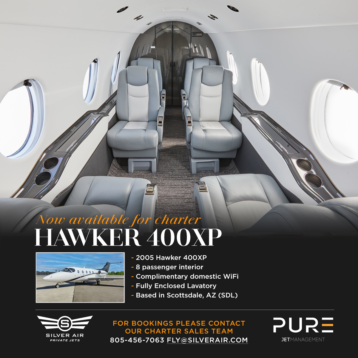 FlySilverAir's tweet photo. We’re excited to announce that this Hawker 400XP has joined the Silver Air Fleet!  Elegance meets versatility in this sleek light jet, offering a range of approximately 1,400 nautical miles for convenient regional travel.
#FlySilverAir #PrivateJet #Hawker400XP https://t.co/aCntin2oLe