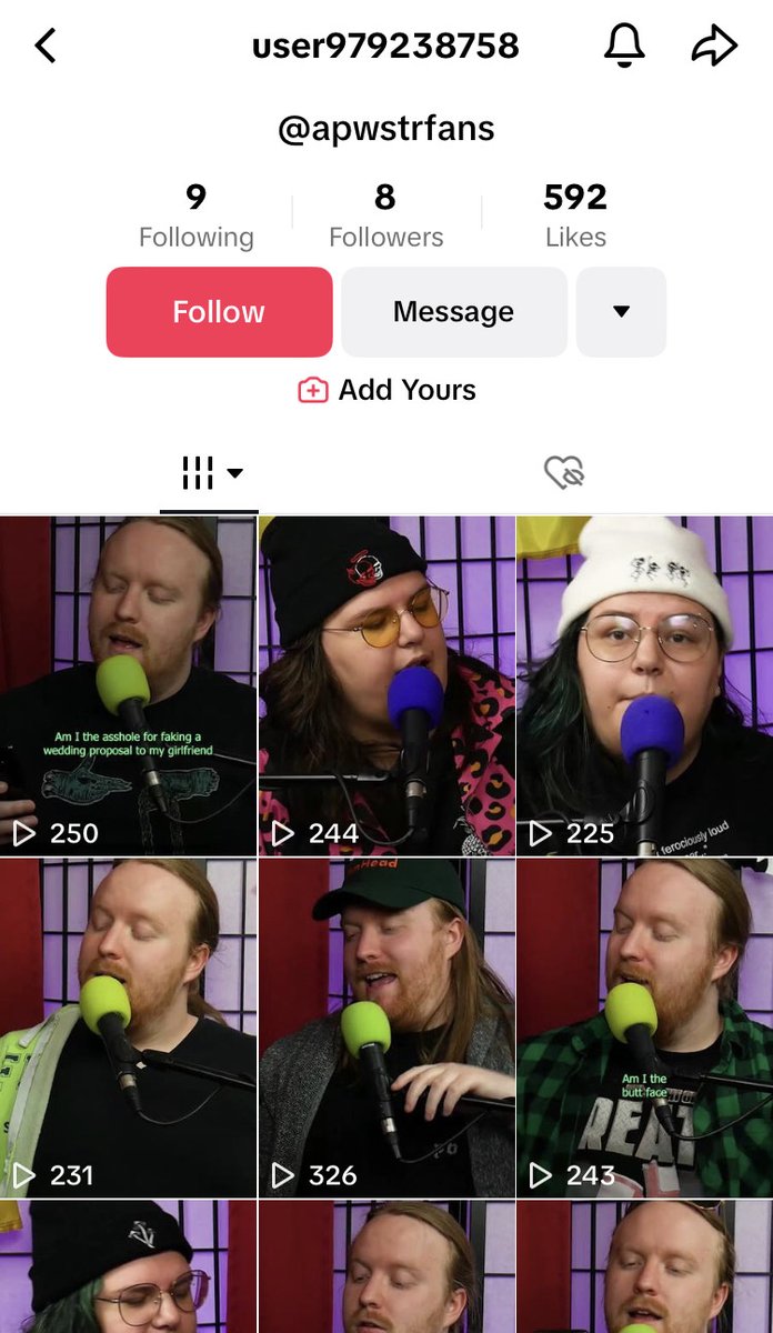 APWSTR's tweet photo. Hello, our handle on Tiktok is @apwstr and the ONLY handles we use online are either @apwstr or @apodcastwillsavethis NO OTHERS. So far we've seen two separate accounts just blantantly reposting our content, and they didn't even have the decency to put sensory vids next to it https://t.co/A0VxxotqIU