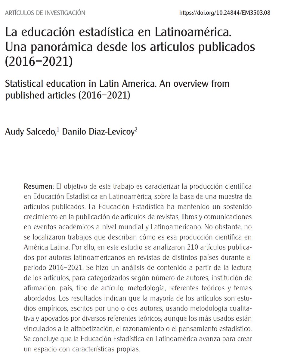 salcedoa's tweet photo. La educación estadística en Latinoamérica. Una panorámica desde los artículos publicados (2016–2021). https://t.co/lWi3CQG7GF #Educacion #Estadistica #EduEst #Matematica #EduMat https://t.co/Mn1QYy6J7h