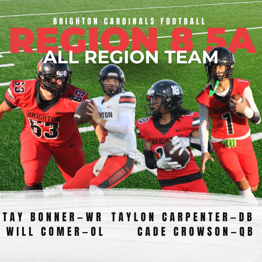 CardFootballBHS's tweet image. Congratulations to our Region 8 5A All Region Team members Tay Bonner, Taylon Carpenter, Will Comer, and Cade Crowson! We are proud of your hard work, guys! #TPW
