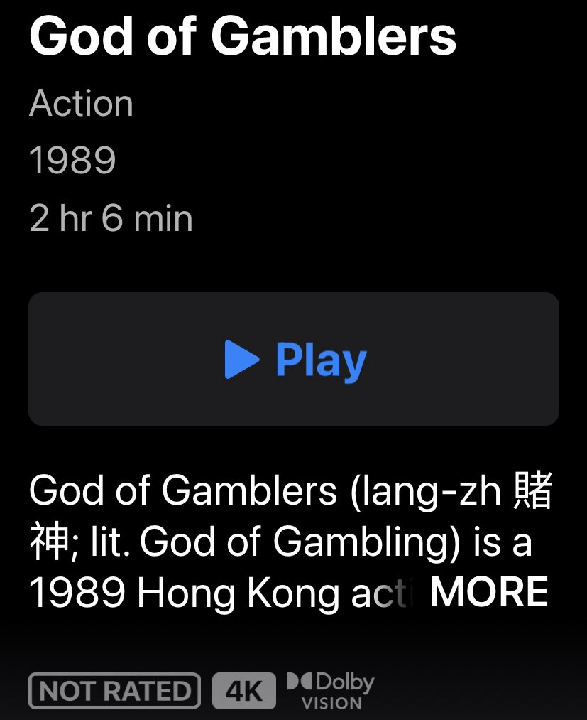 GOD OF GAMBLERS is now available in 4K on Apple and is only $6.99.