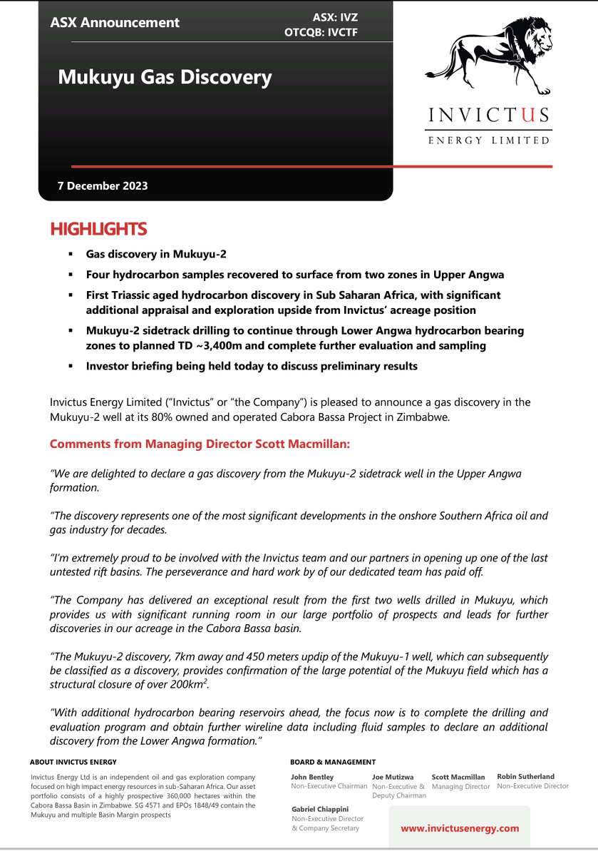 andrewgotti's tweet photo. Huge news for Invictus Energy $IVZ $IVCTF today with their first formal oil and gas discovery announcement. So much more runway here, elephant scale 🇿🇼🐘🛢️ https://t.co/rrbMhcr8va