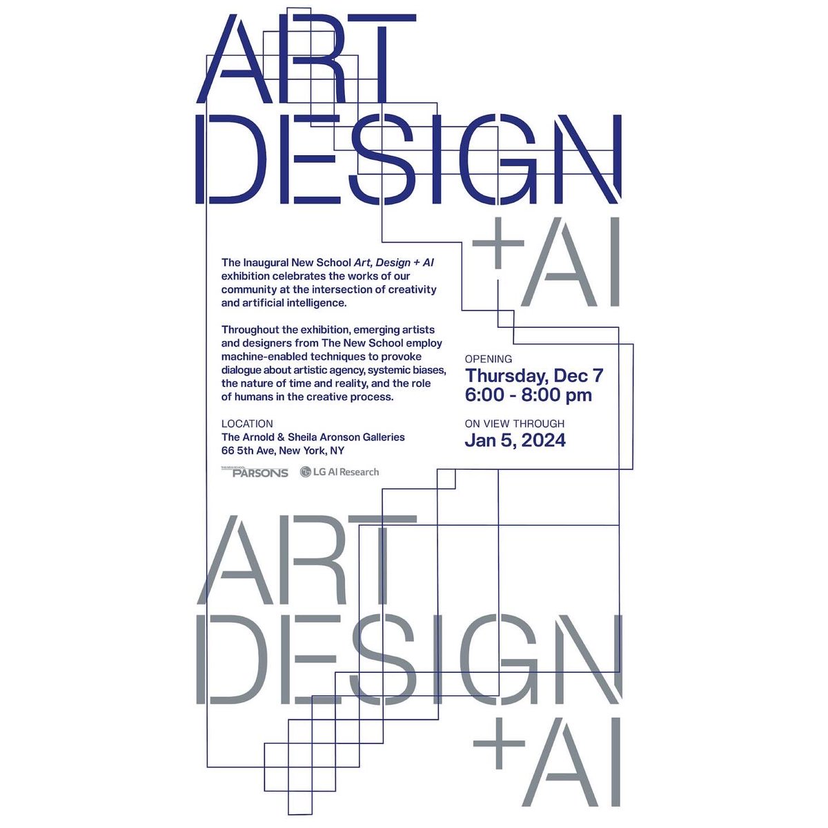 jawstudiony's tweet photo. OPENING 12/7 - Art, Design + AI exhibition by @parsonsdesign @TheNewSchool x LG AI Research. Featuring JAW STUDIO’s work spanning from 2017-2023, exploring an ongoing iterative process to generate objects within virtual boundaries reflecting physical parameters. On view 12/7-1/5 https://t.co/nuoZlhbOzE