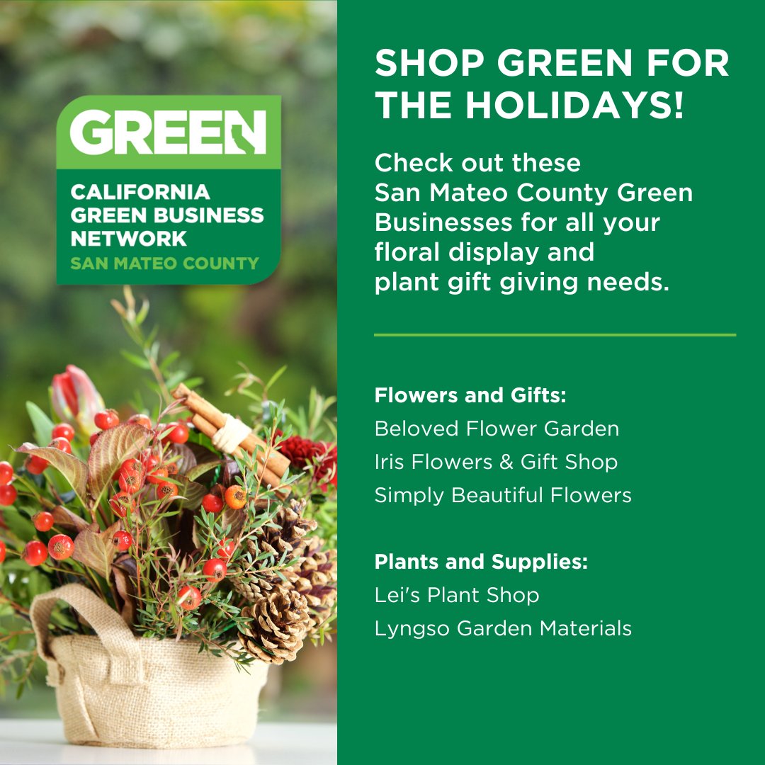SustainSMC's tweet photo. Shop locally for gifts at San Mateo County Green Businesses this holiday season! 🎁

These businesses work with @greenbusinessca to implement practices that reduce waste, conserve energy and more. 

#greenbusiness #sanmateocounty https://t.co/OksxYE6ExL
