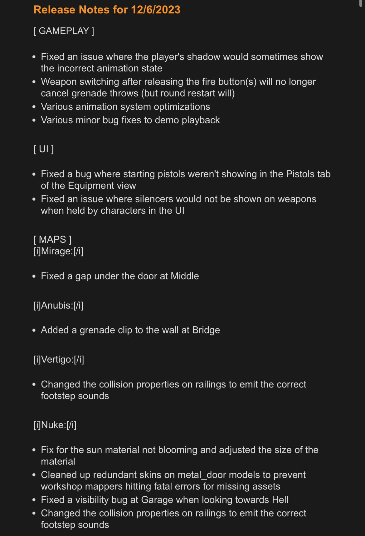 Ozzny on X: Valve just released patch notes for CS 1.6
