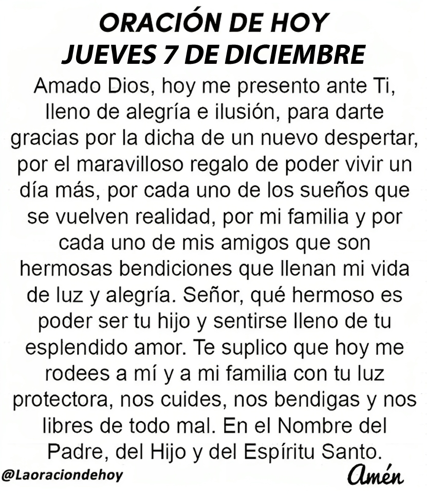 laoraciondehoy's tweet photo. Oración diaria para hoy jueves 7 de diciembre de 2023. https://t.co/jY8HvMXDJc