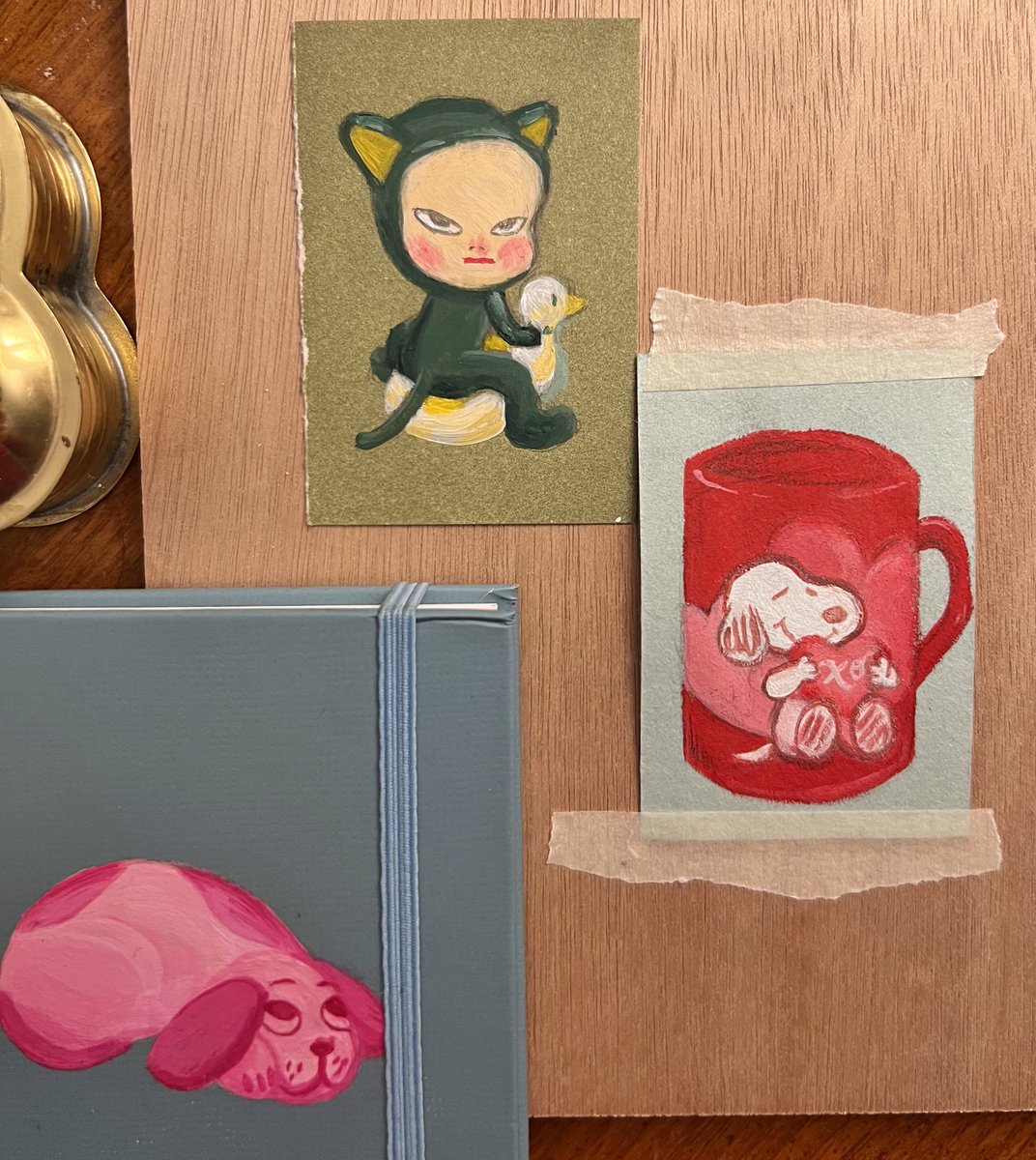 lycragun's tweet image. med bills are kicking my ass right now so I’m doing a quick mini painting sale for anyone who sends $5 &amp;amp; up
dm me what you’d like on 3” rectangle
I’ll send a scan &amp;amp; mail the physical out this week ❣️