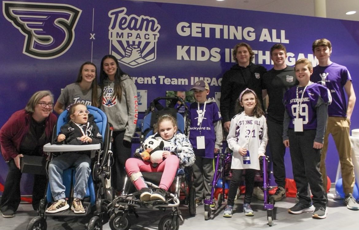 DavidBorges30's tweet photo. A night of celebration with Team IMPACT and Stonehill’s student-athletes. Team IMPACT wall reveal with Cindy McDonald who received the Team IMPACT administrator of the year award. #GoHill https://t.co/FjVwfcOpFJ