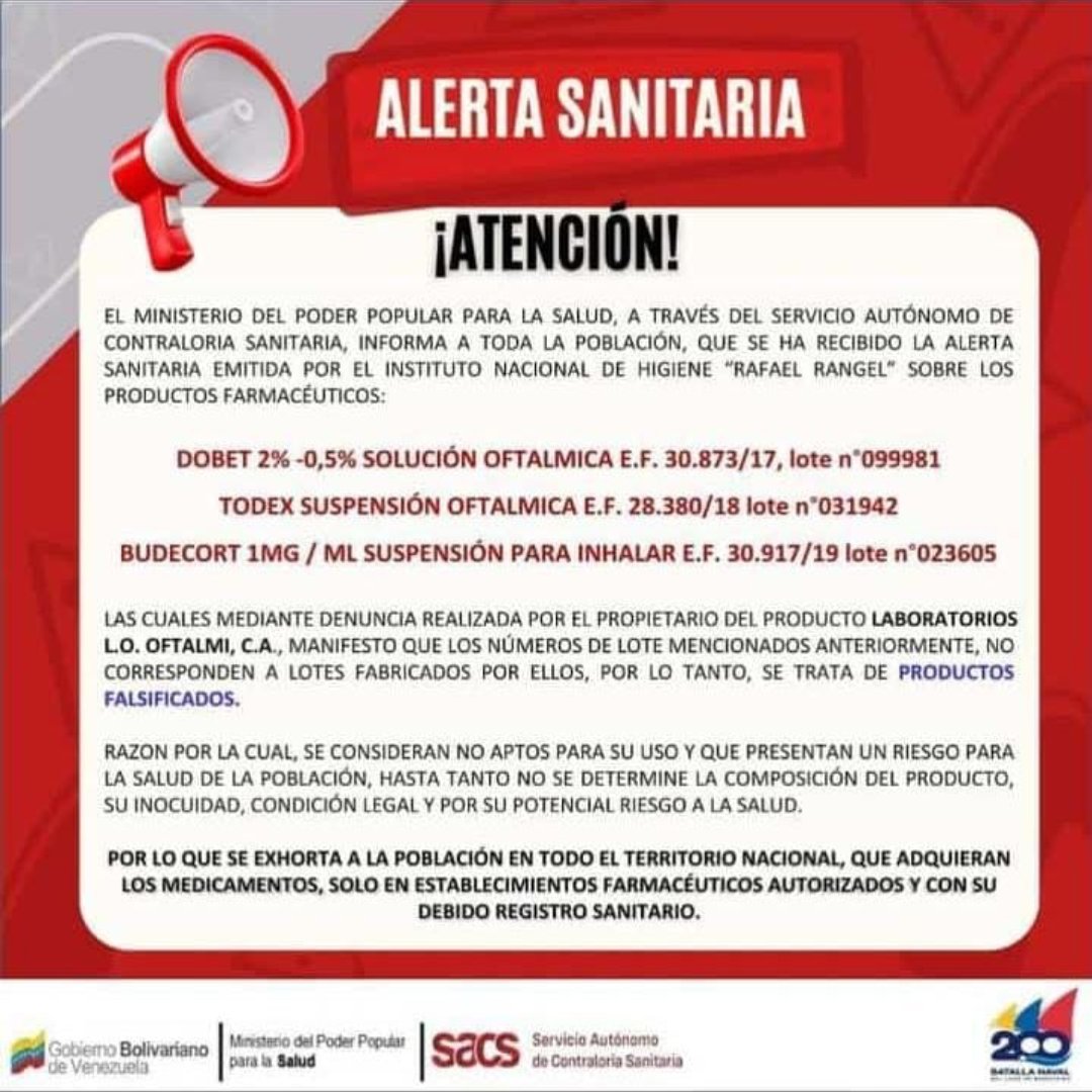 carmenyurima's tweet photo. @SACS_MPPS Saludos cordiales. Está rodando por las redes sociales una imagen que alerta a la población sobre unos medicamentos. Me gustaría que me confirmen si es fidedigna o no. Gracias https://t.co/y1tu3UGuf3
