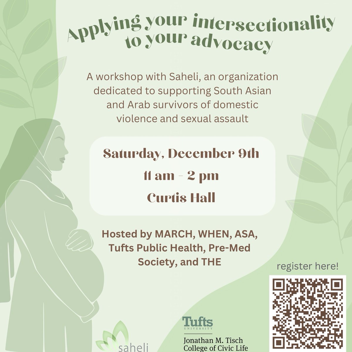 MARCH, the little sister organization of ML, various Tufts organizations, and Saheli received the Tisch Civic Fund, which will be used towards their workshop this Saturday titled "Applying your own intersectionality to Advocacy"!
