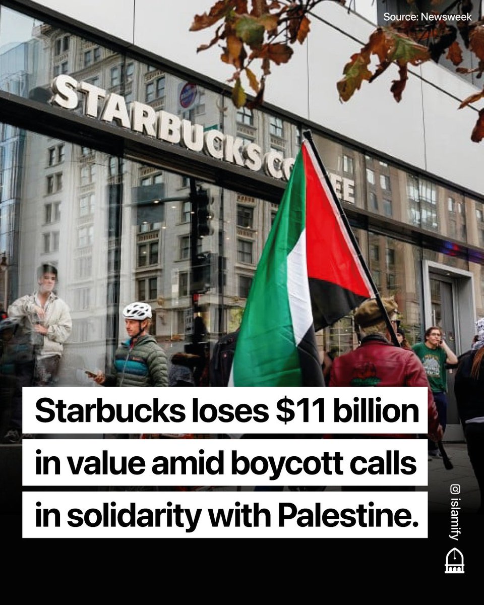 Alhamdhulillaah's tweet photo. Starbucks has lost $11 billion in value amid calls for boycotts in solidarity with Palestine https://t.co/i82Kde1rgK