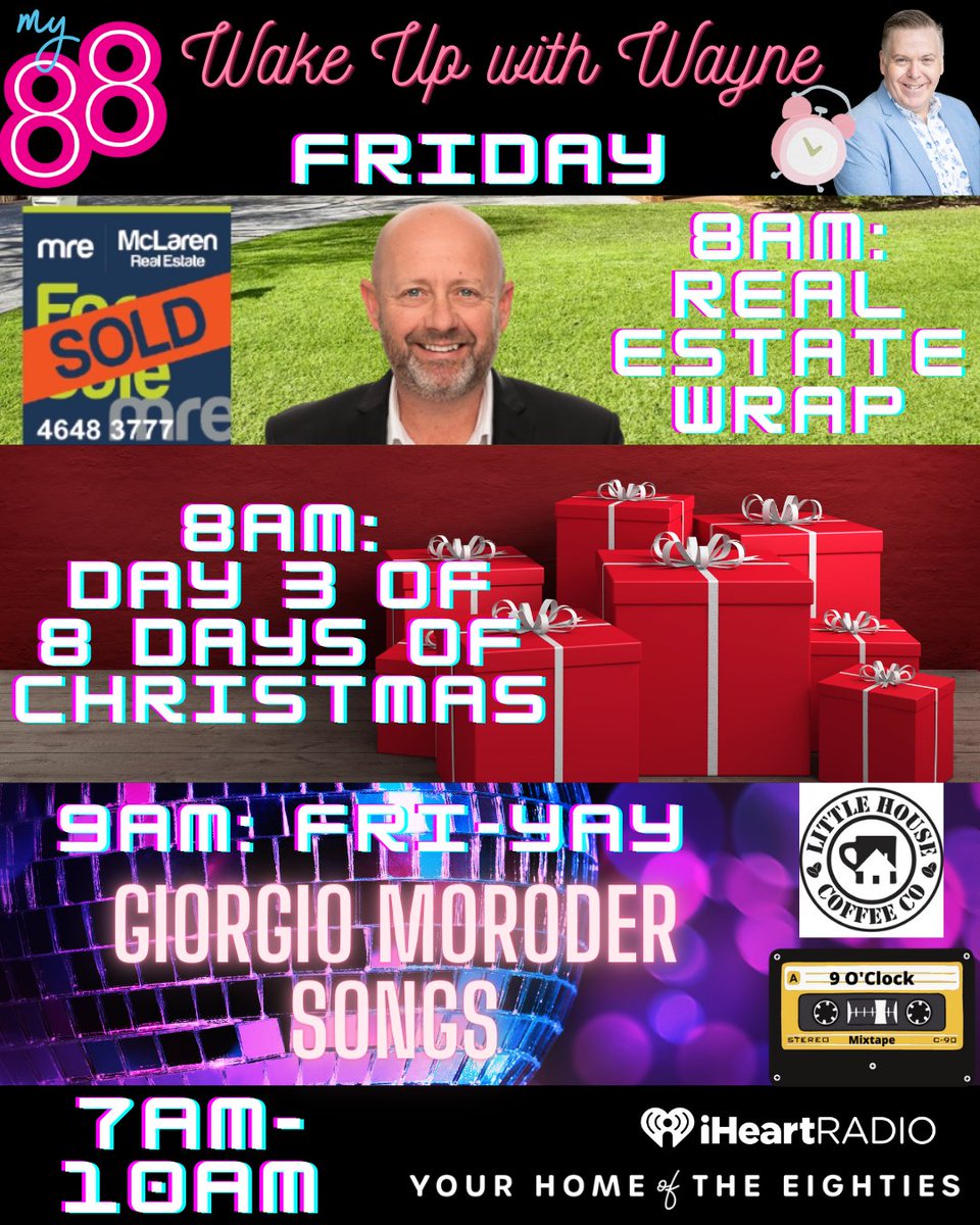 My88_FM's tweet photo. Tomorrow on brekky:
8am: Lincon McLaren from MRE
8am: Day 3 of #8DaysOfChristmas - with another unique codeword
#9OClockMixTape (#FriYay): Songs written or produced by legend #GiorgioMoroder - what are your favourite tunes he worked on?
Stream: https://t.co/bqfAV4r1N5 https://t.co/VZEsnsO05Z