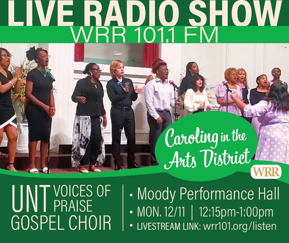 UNT_VOP's tweet photo. Have you heard??? We’ll be performing your favorite Christmas songs live on @wrr101 🎄🔔 https://t.co/c7QD3RLxTE