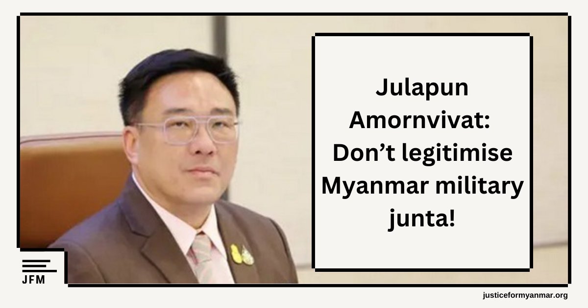 Myanmar junta has invited Thai dty finance minister Julapun Amornvivat to the GMS Ministerial Conference in Naypyidaw. Attending would legitimise the junta and embolden its campaign of terror. Thai govt should boycott meeting &amp; push to ban junta in GMS 👉🏽bit.ly/47ZBIwu