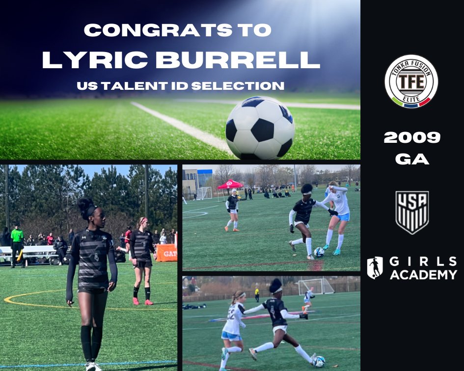 HUGE shoutout to Lyric Burrell on her recent selection to be a part of the US Soccer Talent ID Center that is taking place on December 12th in Illinois. Lyric will join 32 other players from the 08/09 age group across the midwest. Congrats to Lyric on her selection!#foreachother