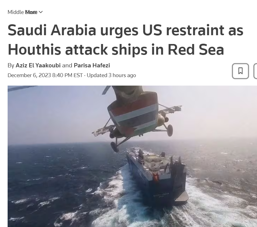 justfp's tweet photo. Saudis continue to be more focused on peace in Yemen than the Biden Admin:

In response to Yemen's military attacks, Riyadh "pressed the Americans" with a "message of restraint," emphasizing "why the Gaza conflict should stop," which "reflects a wider [Saudi] policy aimed at promoting regional stability" 

per @Reuters' @Elyaakoubi & @PHREUTERS 

https://t.co/O8OSDHwRCq