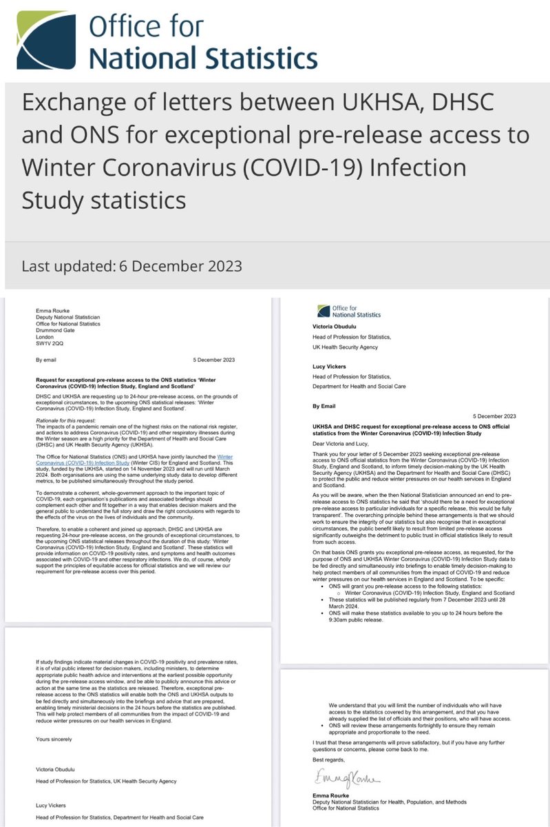 It turns out that @UKHSA requested “exceptional pre-release access” to the ONS Winter Covid Infection study report 24 hours before it was released publicly. Shortly after early access was granted to UKHSA, the release was unexpectedly cancelled. ons.gov.uk/news/statement… 🧐