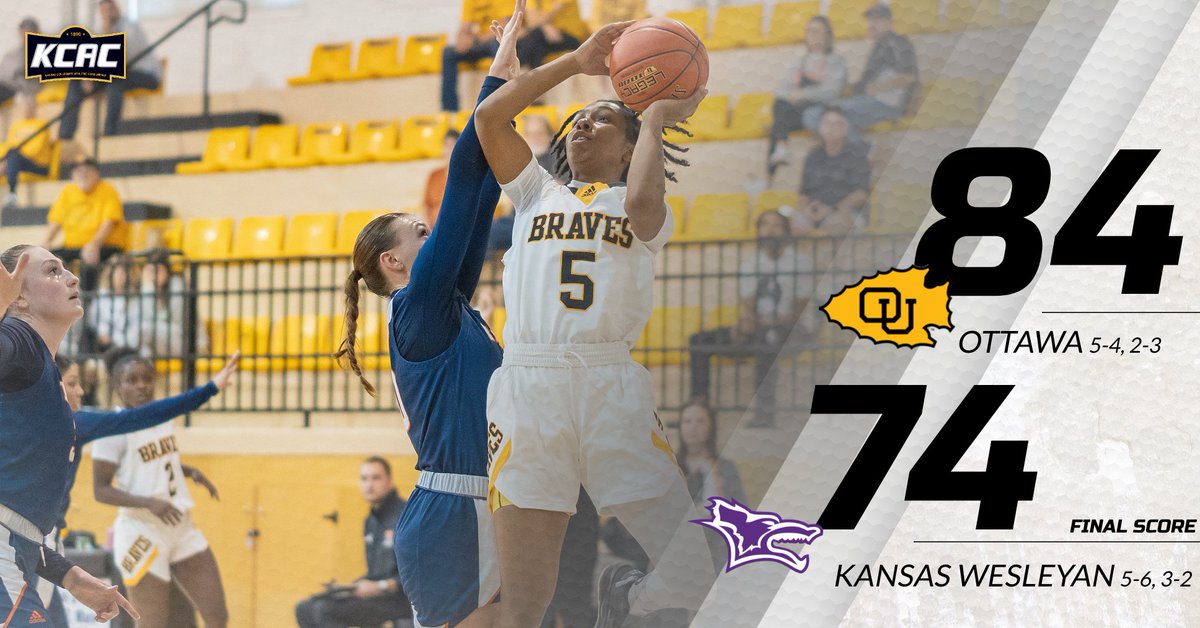 BravesAthletics's tweet photo. .@OUBravesWBB defeats @KwuWbb 84-74. Braves return to the court on Saturday, Dec. 9 at McPherson. #BraveNation #KCACscores https://t.co/ELJ5yMhnde