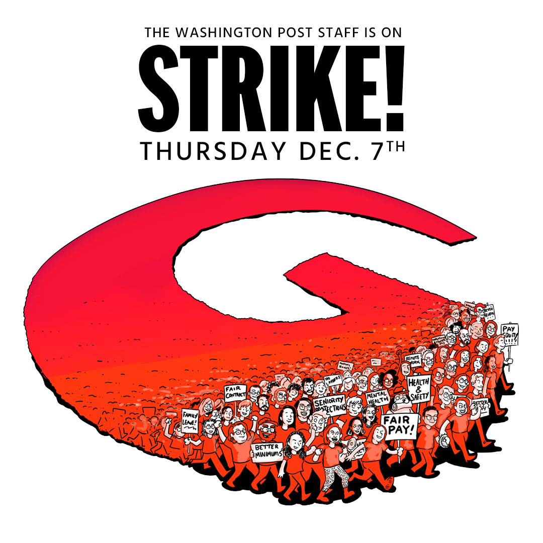 Washington Post Guild (@postguild) on Twitter photo Three hours until Washington Post workers start our 24-hour unfair labor practice strike at midnight Dec. 7.
Don’t cross the picket line and don’t read <a href="/washingtonpost/">The Washington Post</a>. Three hours until Washington Post workers start our 24-hour unfair labor practice strike at midnight Dec. 7.
Don’t cross the picket line and don’t read <a href="/washingtonpost/">The Washington Post</a>.