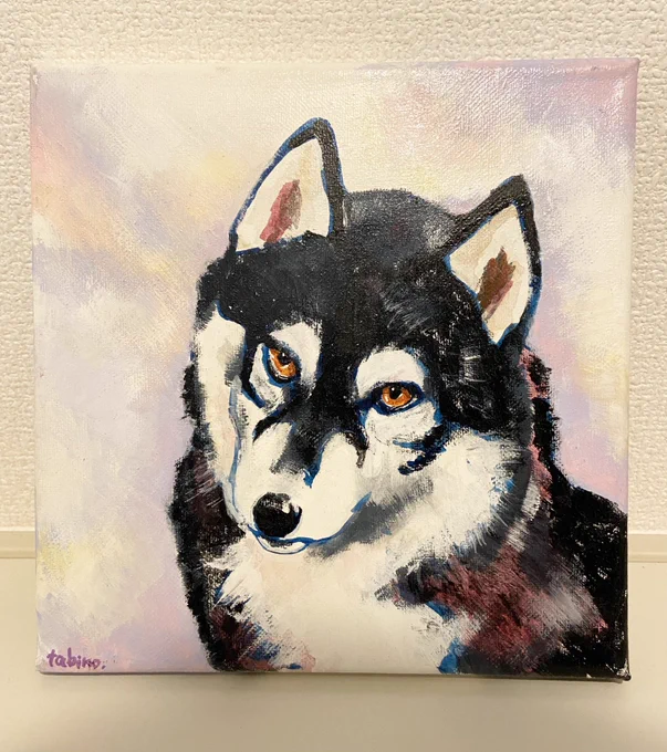 『合図を待つ』犬イラスト。20cm×20cm。ネットショップに追加しました。#犬イラスト #原画