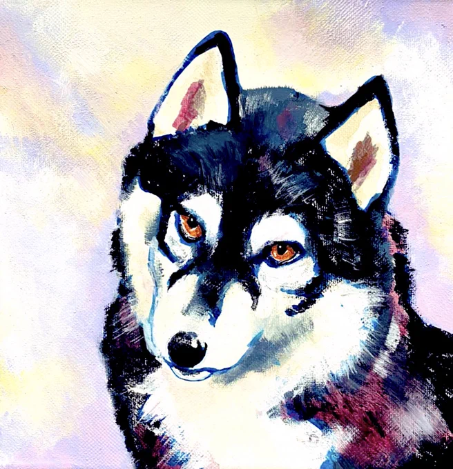 『合図を待つ』犬イラスト。20cm×20cm。ネットショップに追加しました。#犬イラスト #原画