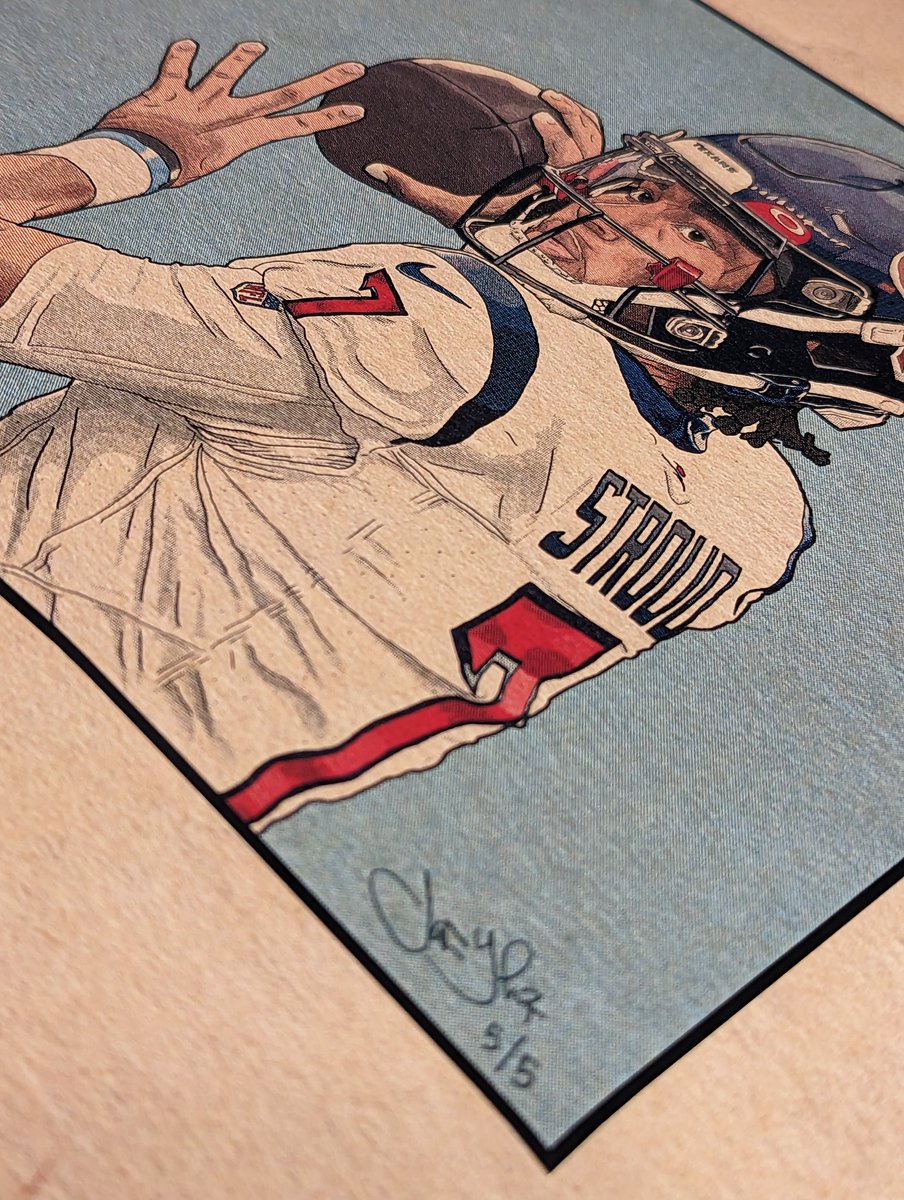 JasonYoderArt's tweet image. Signing and numbering some "fresh" prints. Total of 6 new art prints(4 pictured), featuring: Mark Grace (8"x12"), Marvin Harrison, Jr. (11"x14"), CJ Stroud (11"x14") &amp;amp; Ronald Acuna (11"x14"). #sportsart #sportsartist #digitalillustration