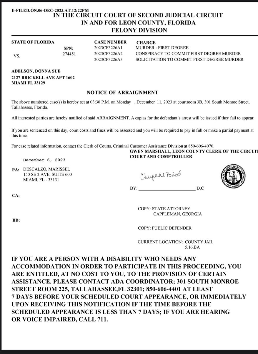 pattyradio93's tweet photo. Looks like the arraignment was moved to 12/11 at 3:30 
The emergency motion hearing is the same time 

#donnaadelson 
#justicefordan 
#charlieadelson
#twoleft #whereisharvey https://t.co/lVRfQR7TK2