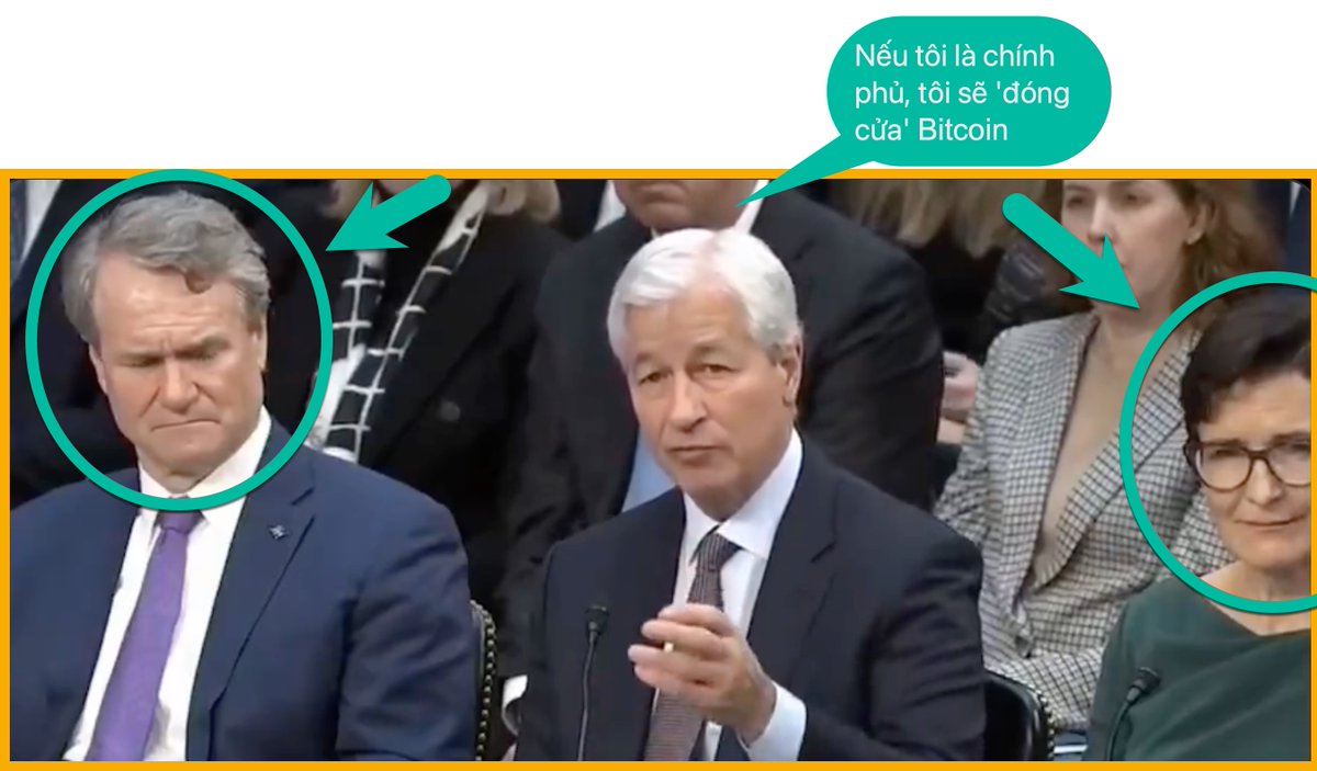 ThuanCapital's tweet photo. Jamie Dimon (CEO ngân hàng Chase) chỉ trích crypto: "Nếu tôi là chính phủ, tôi sẽ 'đóng cửa' nó"

Nhìn vẻ mặt của 2 người bên cạnh 🤣 https://t.co/VViInIm8Ed