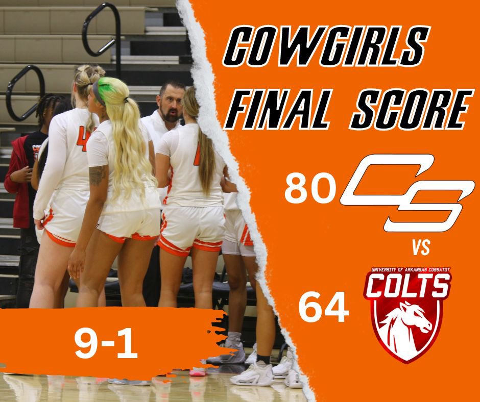 COWGIRLS WIN: Connors defeats UA Cossatot to move to 9-1 on the year. Next up is at Neosho Co on Saturday at 2pm! #cowgirlnation🏀 #orangepower🍊