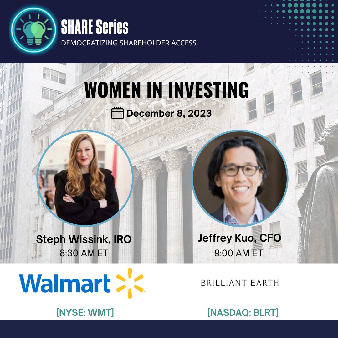 We are looking forward to our great lineup tomorrow 12/8 at our hybrid event @NYSE featuring @Walmart, @BrilliantEarth ,@ADT, @ultabeauty, @sempra, @rubicon, @CapitalPower, @COTYInc! Tune in here starting at 8:30 AM ET: 

openexchange.tv/women-investin…