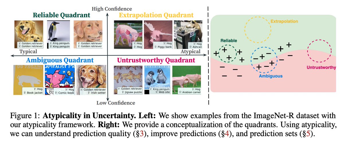 🚀Excited to share new #NeurIPS2023 paper on improving #AI reliability through atypicality arxiv.org/pdf/2305.18262…
We need to account for data atypicality (how rare something is), not just model confidence. 

We show how to measure and use atypicality to improve calibration +