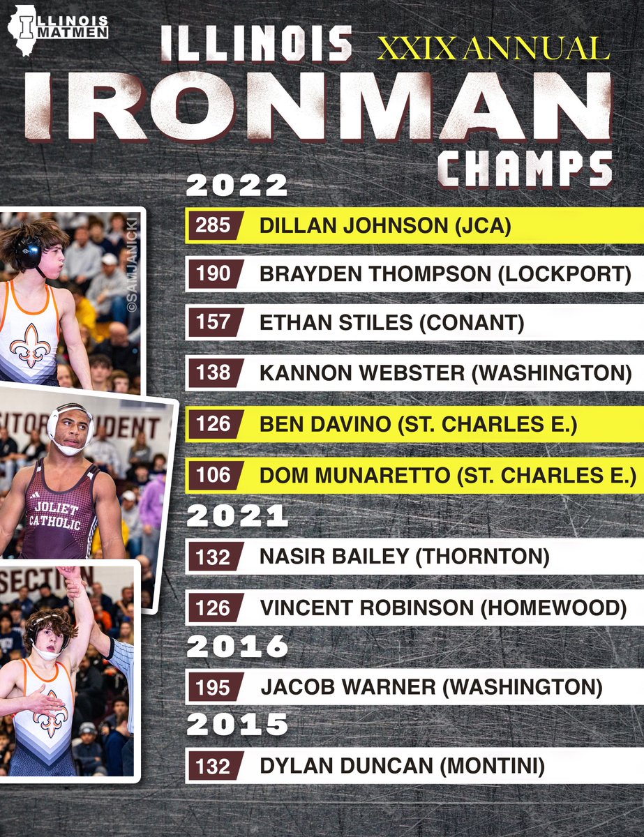 Last year’s Ironman tournament was like no other year in Illinois’ history! Out of the 6 Illinois champs, 3 of them will return in 2023 in hopes to repeat! Who else in Illinois will earn their Ironman title? Find out this weekend! #ILMatmen