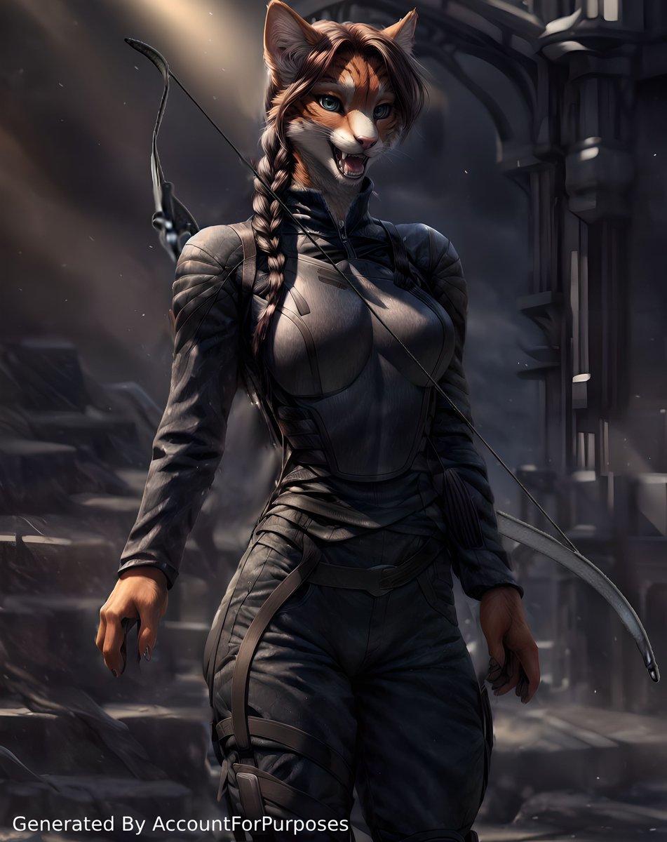 aforpurposes's tweet photo. CATniss get it? because ya know... she has a cat named buttercup. As suggested by @FurryAIrtistry
#furryfication #furry #aigenerated #AI #AIgirl #characterdesign #stablediffusion #snakegirl #catgirl #katnisseverdeen #catnisseverdeen #hungergames https://t.co/7T0w4OP4LK