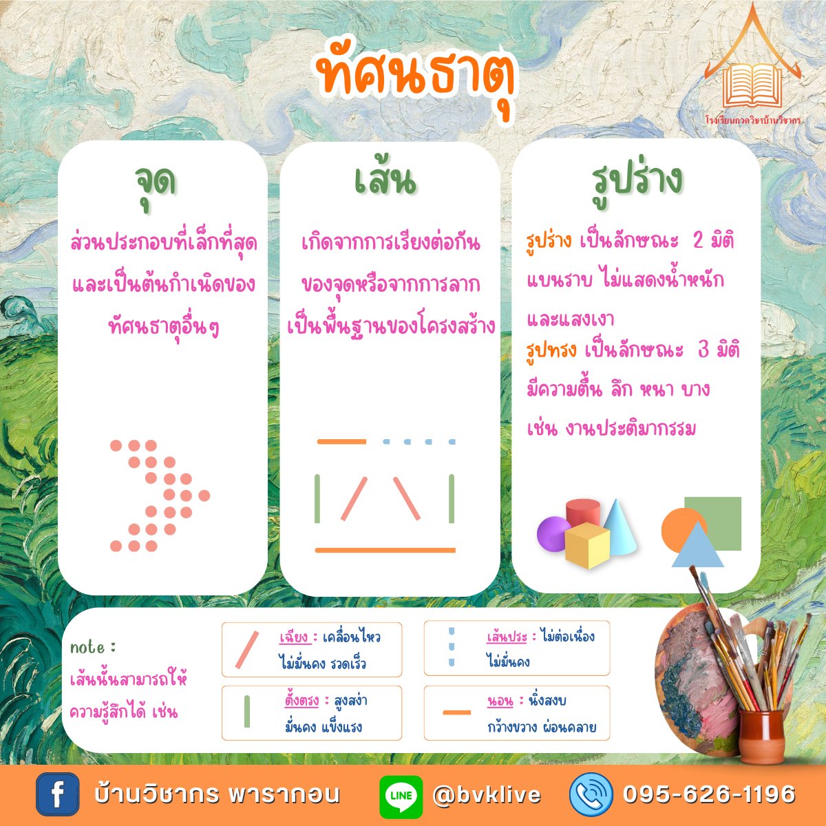BVK_Official's tweet photo. 👩🏻‍🎨วันนี้พี่ๆ #บ้านวิชากร ทำสรุปเรื่องทัศนธาตุทั้ง 7 พร้อมตัวอย่างข้อสอบมาให้ มาทบทวนกันค่ะว่าทัศนธาตุมีอะไรบ้างˎˊ  

#dek67 #TPAT #tpat2 #pat6 #ทัศนศิลป์ https://t.co/IoZxZ3i8Xn